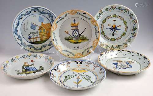 Six various Faience earthenware revolutionary pla