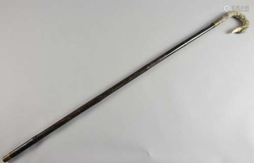 19th century bamboo shooting stick with carved ivo