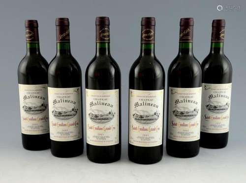 Six bottles of 2001 vintage Chateau Malineau Saint