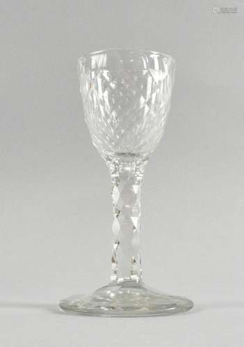 18th century wine glass with facet cut bowl, stem