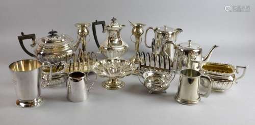 Plated tea set and other plated items, silver moun