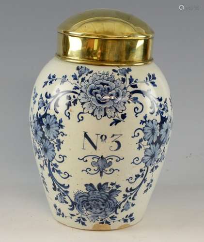 Dutch Delft tobacco jar,with a blue painted floral