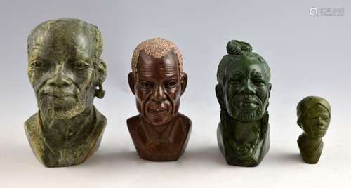 Collection of four African stone heads, head of el