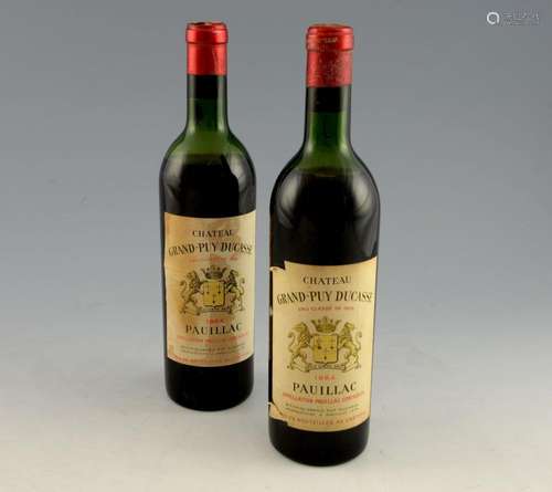 Two bottles of Chateau Grand-Puy Ducasse 1964 vint