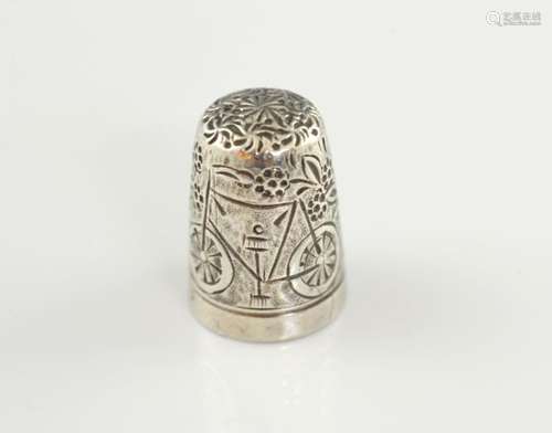 Rare Victorian silver thimble, the bicycle with br