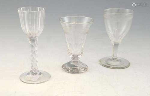 18th century wine glass with fluted bowl, facet cu