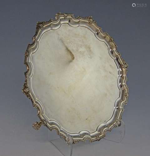 George V silver salver with shell and floral mould