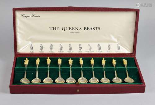 Set of ten modern silver 'The Queen's Beasts' spoo