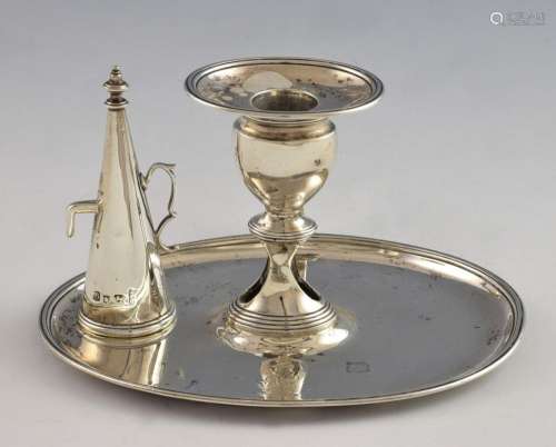 George III silver chamberstick on oval base with r