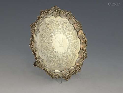 William IV silver salver with shell and scroll mou