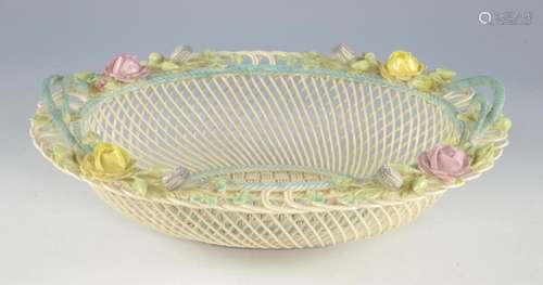 Belleek porcelain basket, of oval form, flower and