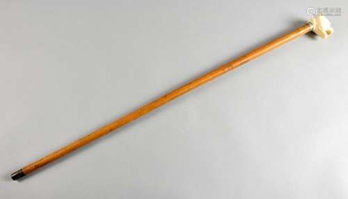 19th century fruitwood walking stick with carved i