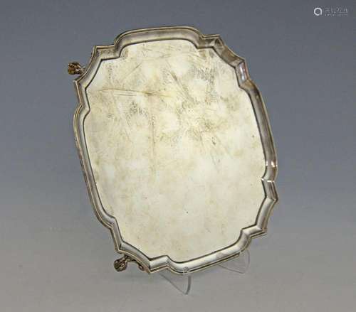 George VI silver salver with shaped border on four