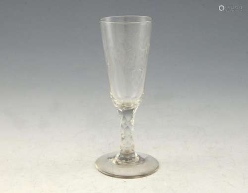 18th century ale glass with hop and barley engrave