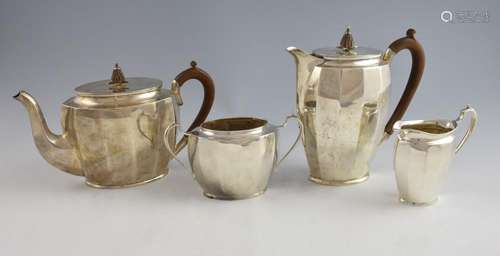 George VI four piece silver tea service, comprisin