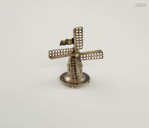 19th century Dutch miniature silver windmill, with