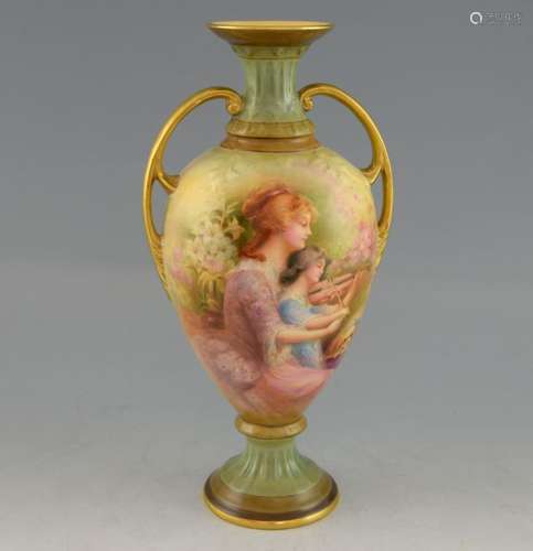 Royal Doulton twin-handled urn shaped vase, scene