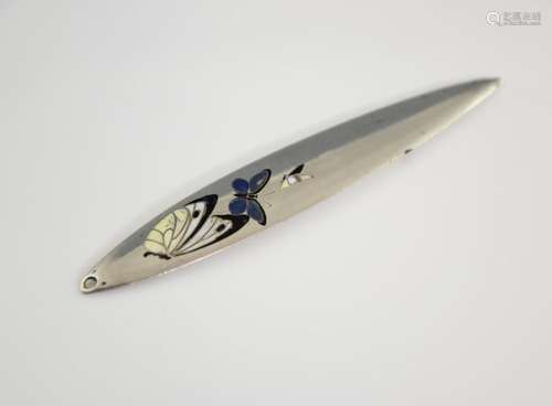 French silver and enamel letter opener, decorated