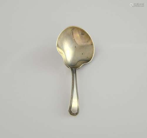 George III silver caddy spoon, with beaded stem an