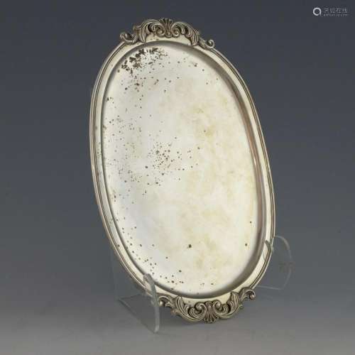 1920's Dutch silver oval tray with shell and scrol