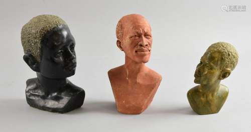 Collection of three African heads, terracotta head