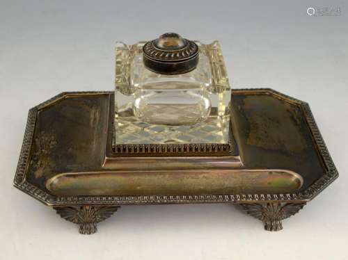 George V silver desk stand with gadrooned border a