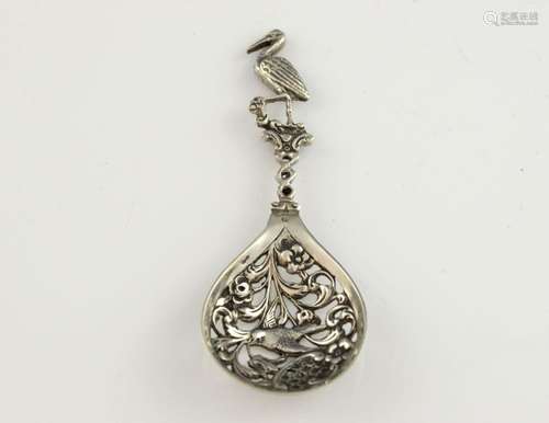 19th century Dutch silver caddy spoon, with pierce