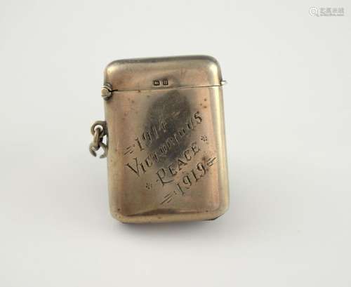 George V silver vesta case, with presentation insc