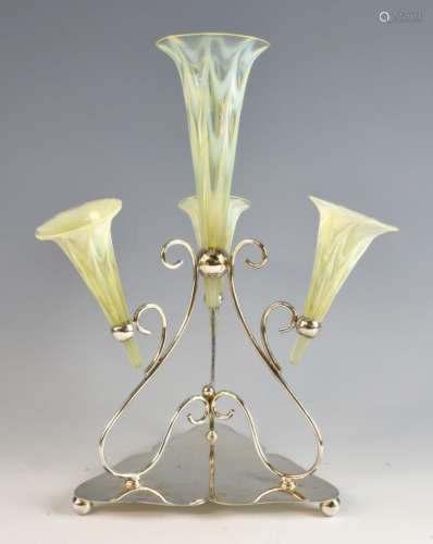 Victorian silver plated and yellow vaseline glass