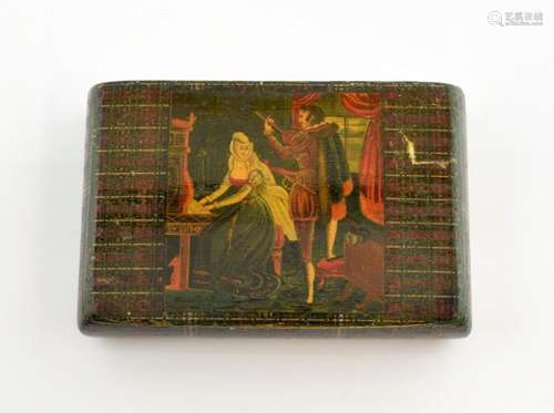 Victorian Mauchline Tartanware snuff box the lid w