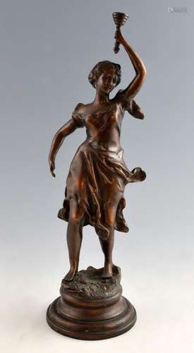 After Rousseau, bronze figure of a lady holding a