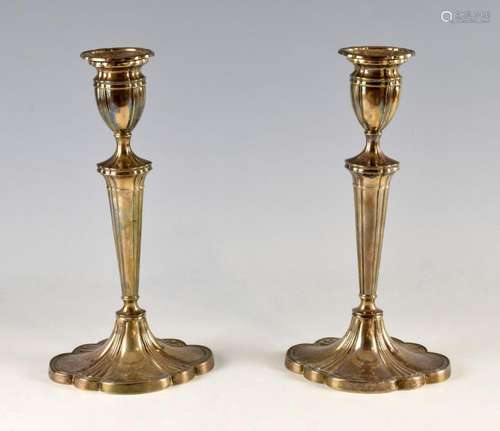 Pair of modern silver candlesticks with tapering c