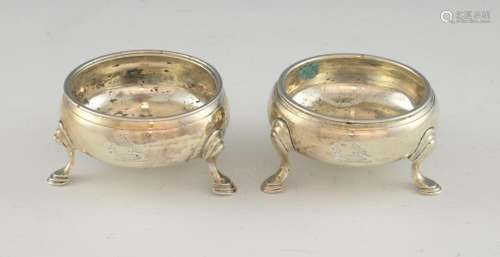 Matched pair of George II/III silver cauldron salt