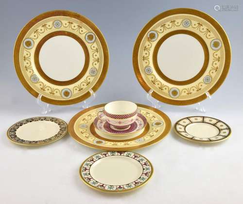 Three Coalport plates the borders heavily decorate