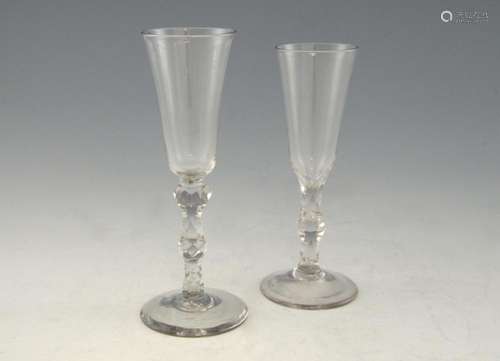 Two 18th century ale glasses with conical bowls, f