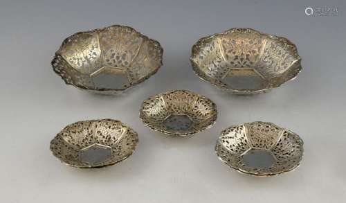 Pair of Dutch silver hexagonal dishes with pierced