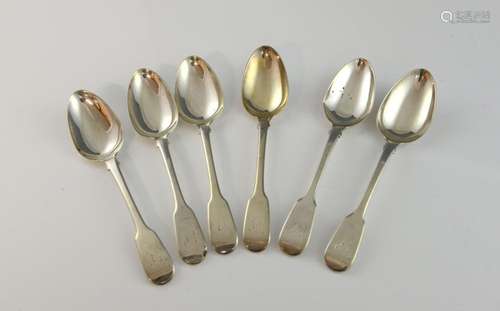 Set of six George IV silver fiddle pattern dessert