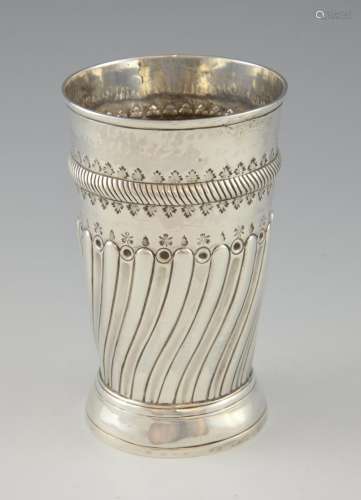 Silver tapering vase, with half-gadrooned body, ch