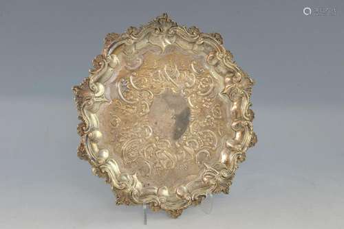 George IV silver salver with shell and scroll moul