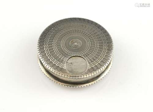 George V silver pill box, circular with engine-tur