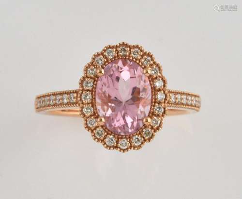 Pink morganite set ring, with central stone oval s