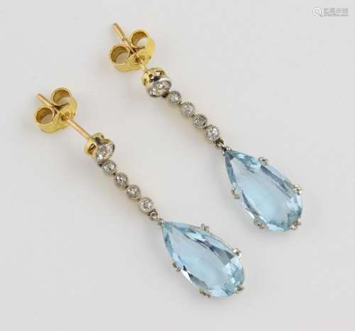 Art Deco aquamarine and diamond drop earrings, pea