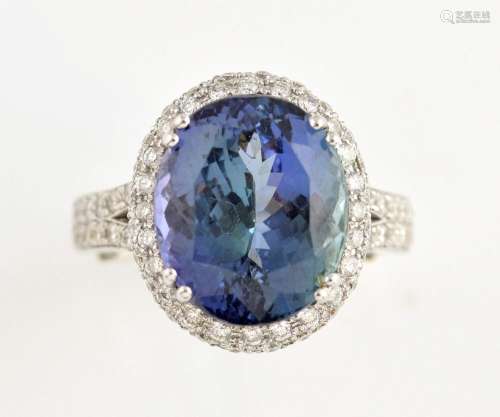 Tanzanite and diamond set ring, the large central