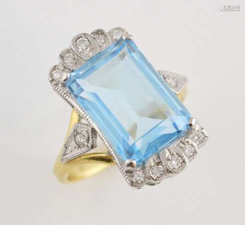 Blue topaz and diamond cocktail ring, rectangular