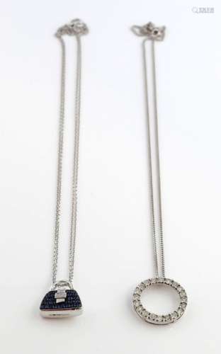 Two gem set pendants, sapphire and diamond handbag