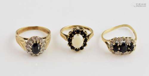 Three sapphire rings, vintage sapphire and diamond