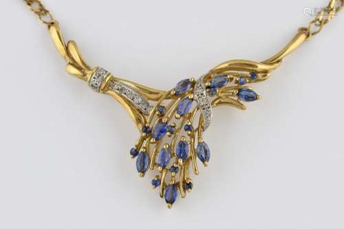 Vintage sapphire and diamond necklace, marquise cu