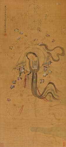 费丹旭（1802～1850） 1847年作 仙女散花 立轴 设色绢本
