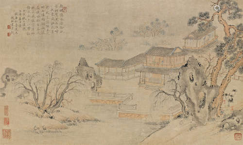 钱杜（1764～1845） 1842年作 烟雨楼头 横披 设色纸本