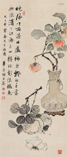 胡公寿（1823～1886） 百世平安 立轴 设色纸本